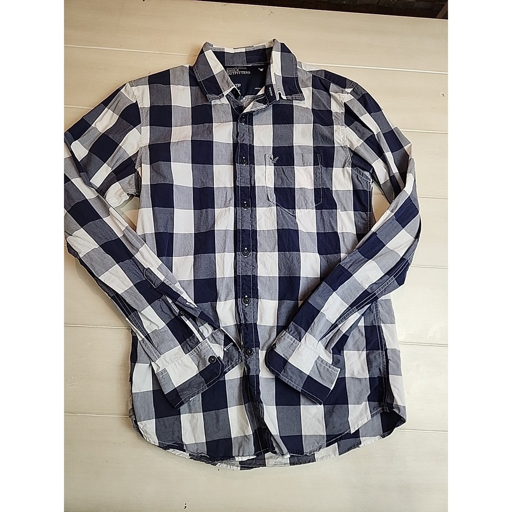 American Eagle Outfitters Vintage Fit Blue Check Button Down Shirt Men's XS